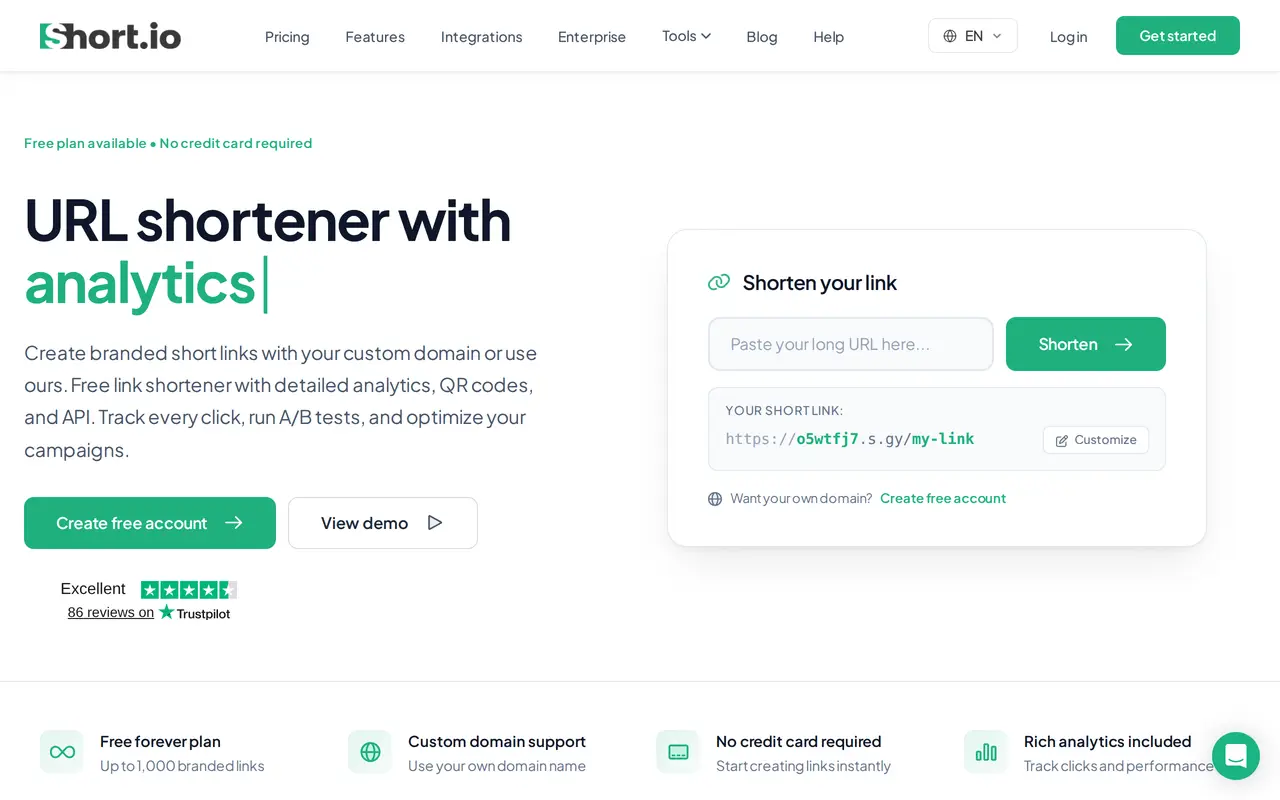 The Short.io homepage