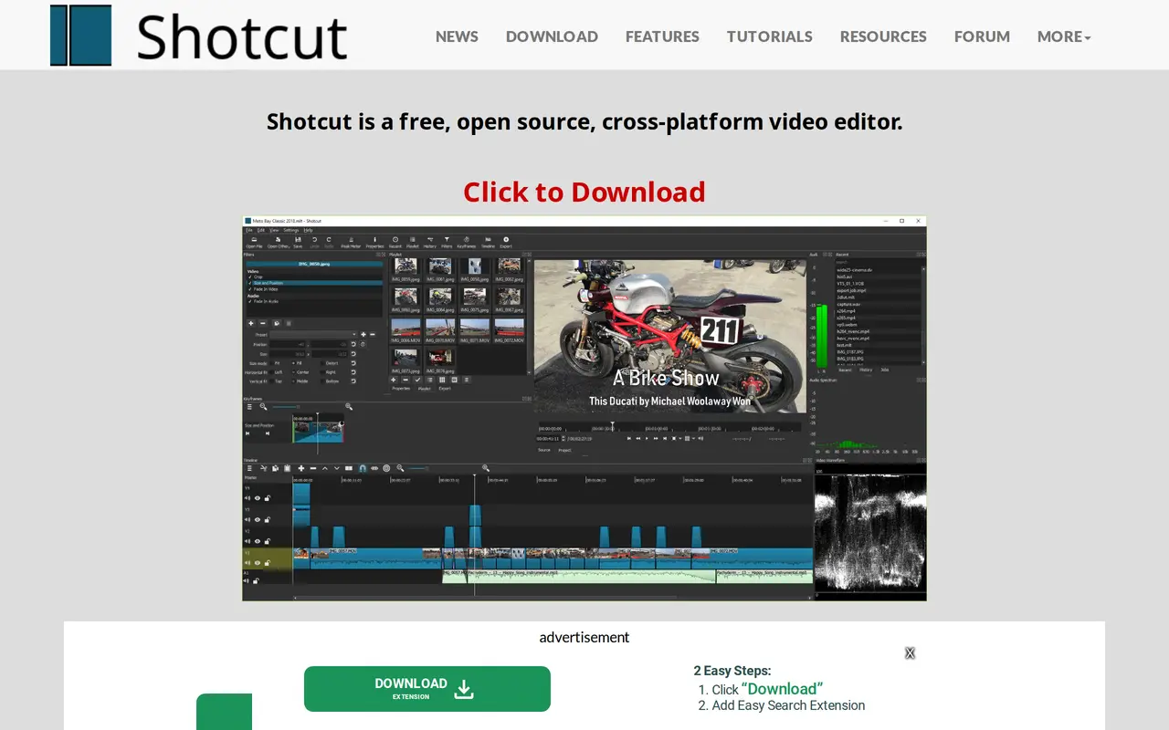 The Shotcut homepage