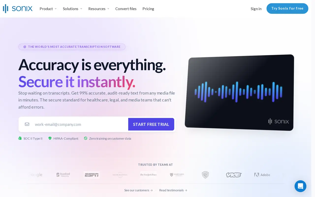 The Sonix homepage