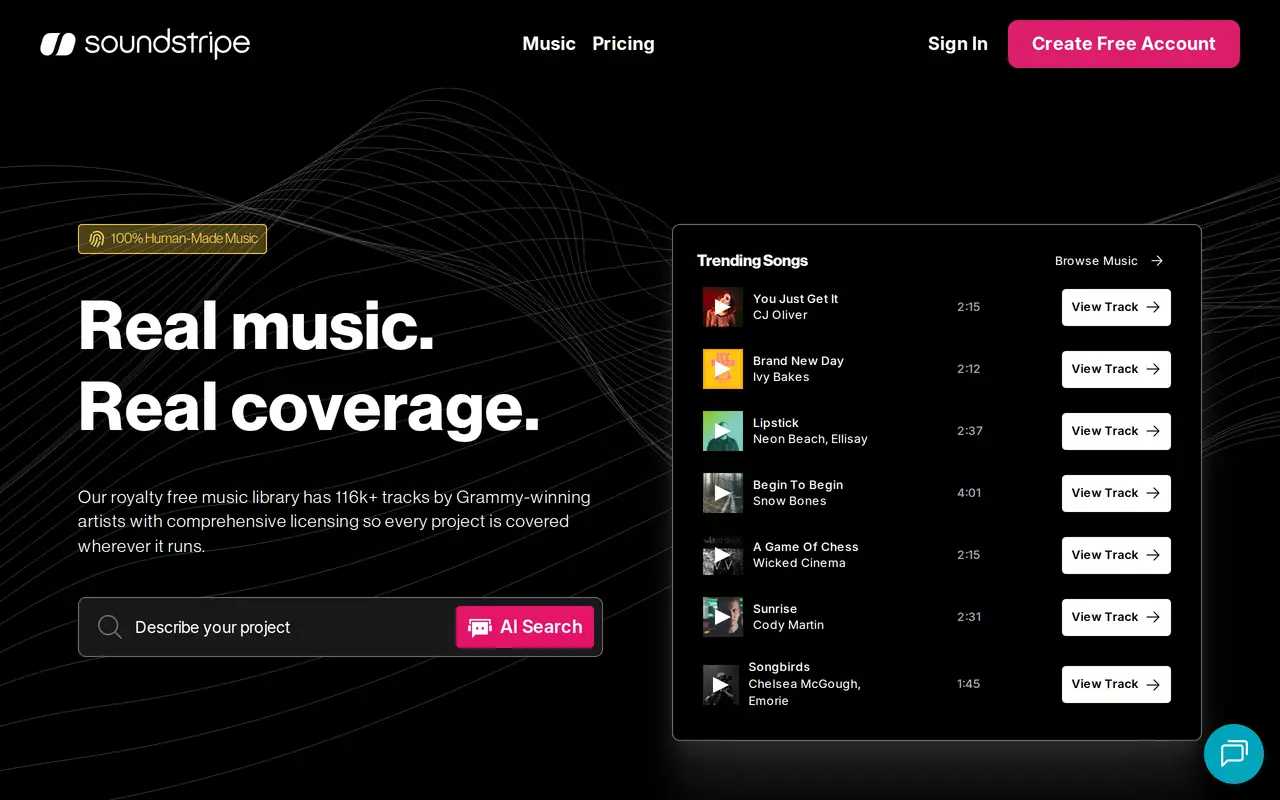 The Soundstripe homepage