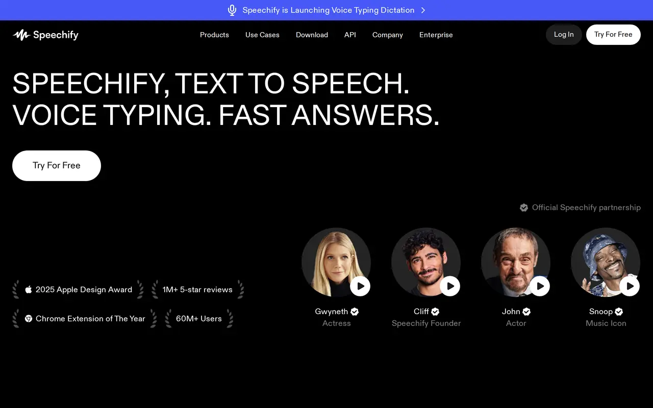 The Speechify homepage