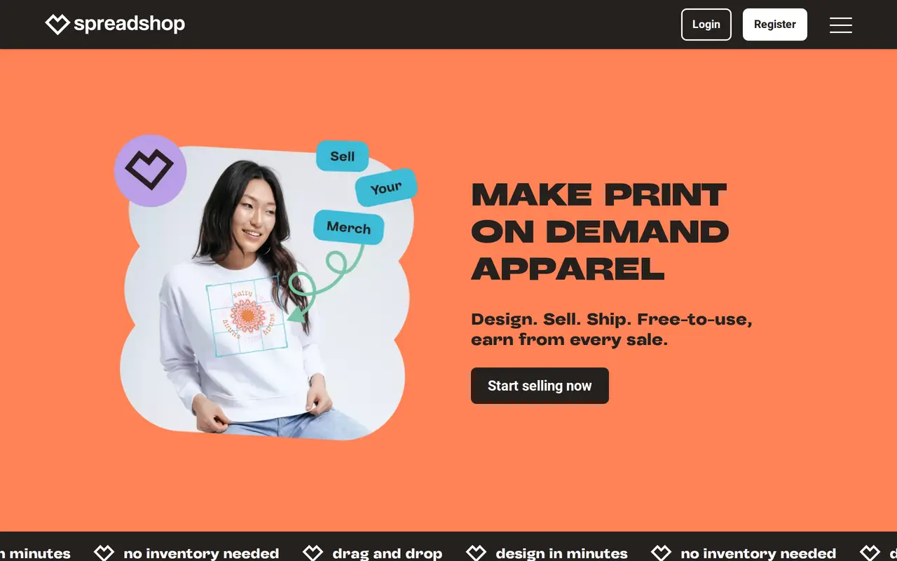 The Spreadshop homepage