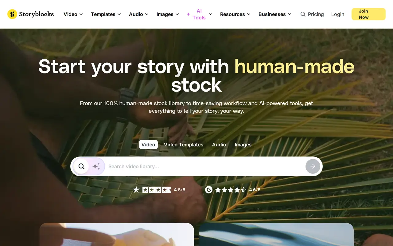 The Storyblocks homepage