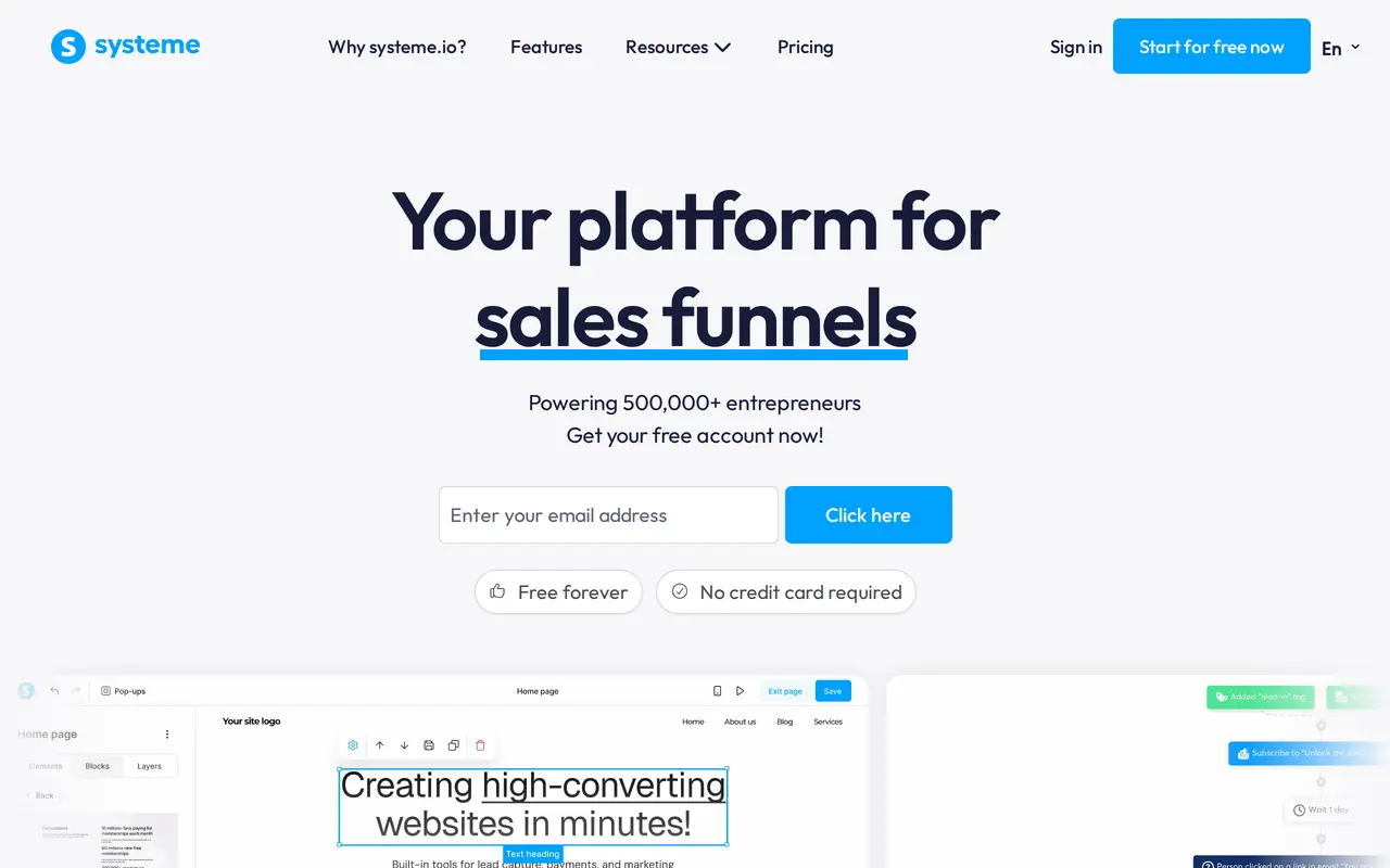 The Systeme.io homepage