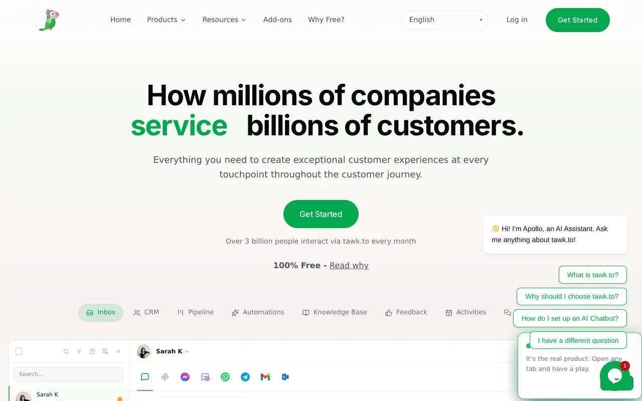 The tawk.to homepage