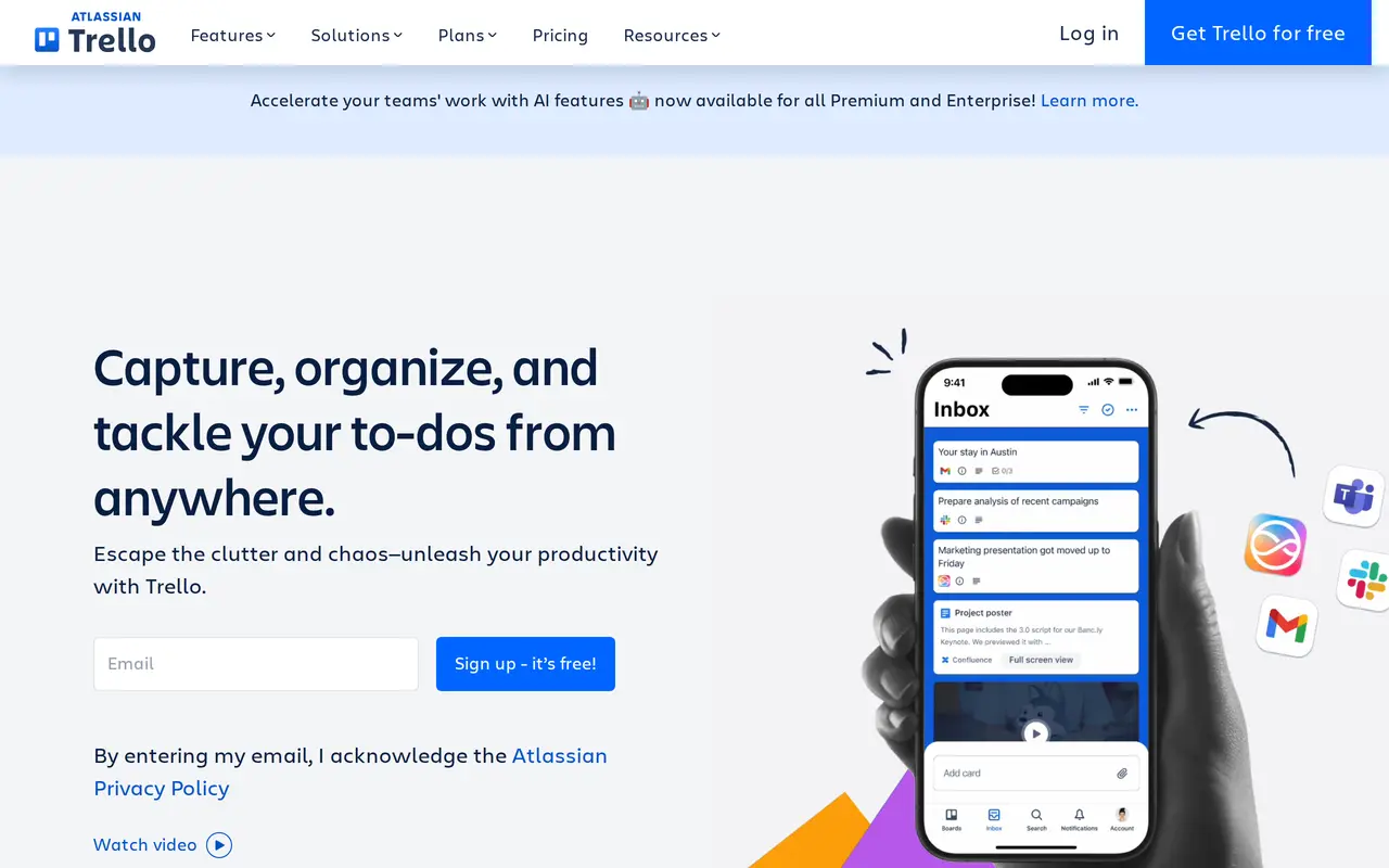 The Trello homepage