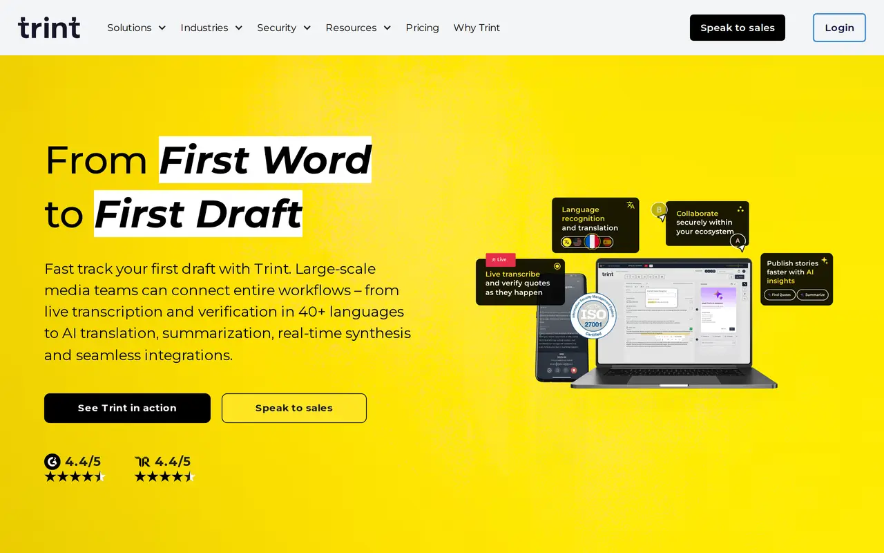 The Trint homepage