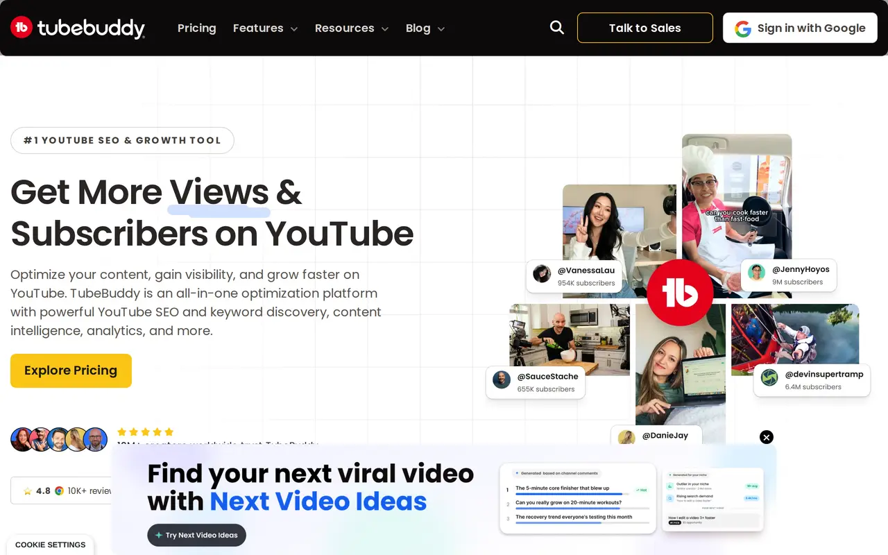 The TubeBuddy homepage