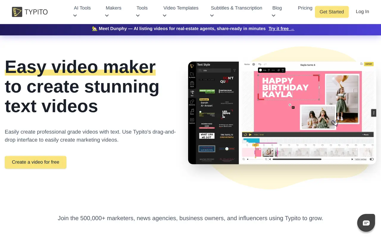 The Typito homepage