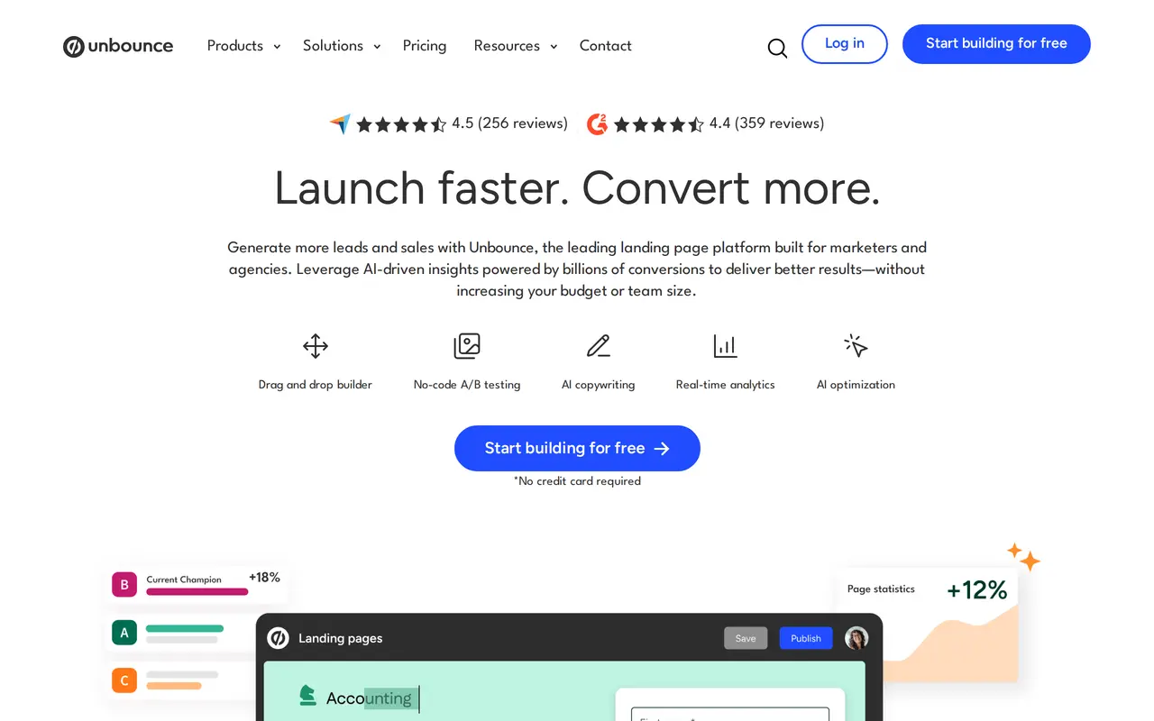 The Unbounce homepage