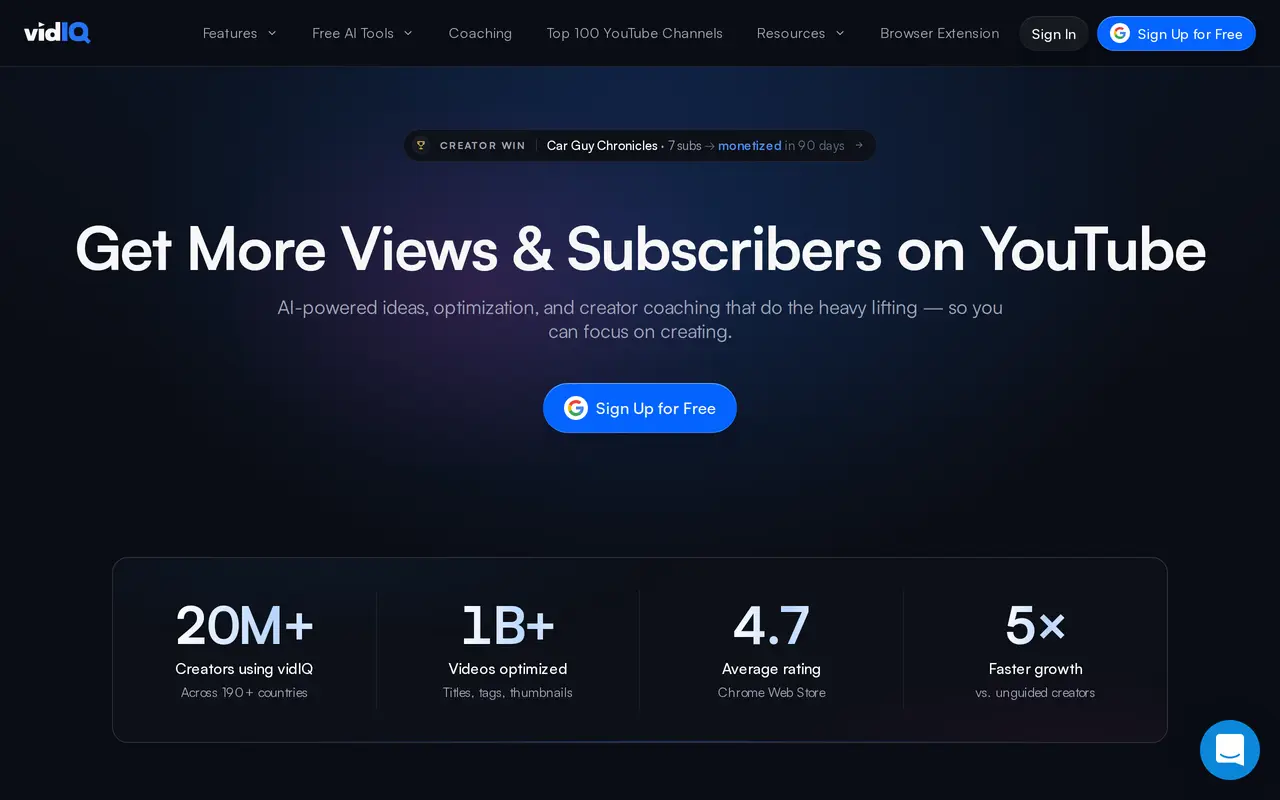 The vidIQ homepage
