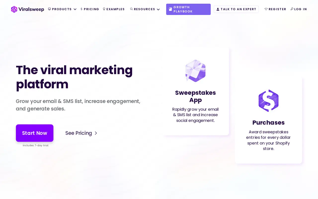 The ViralSweep homepage