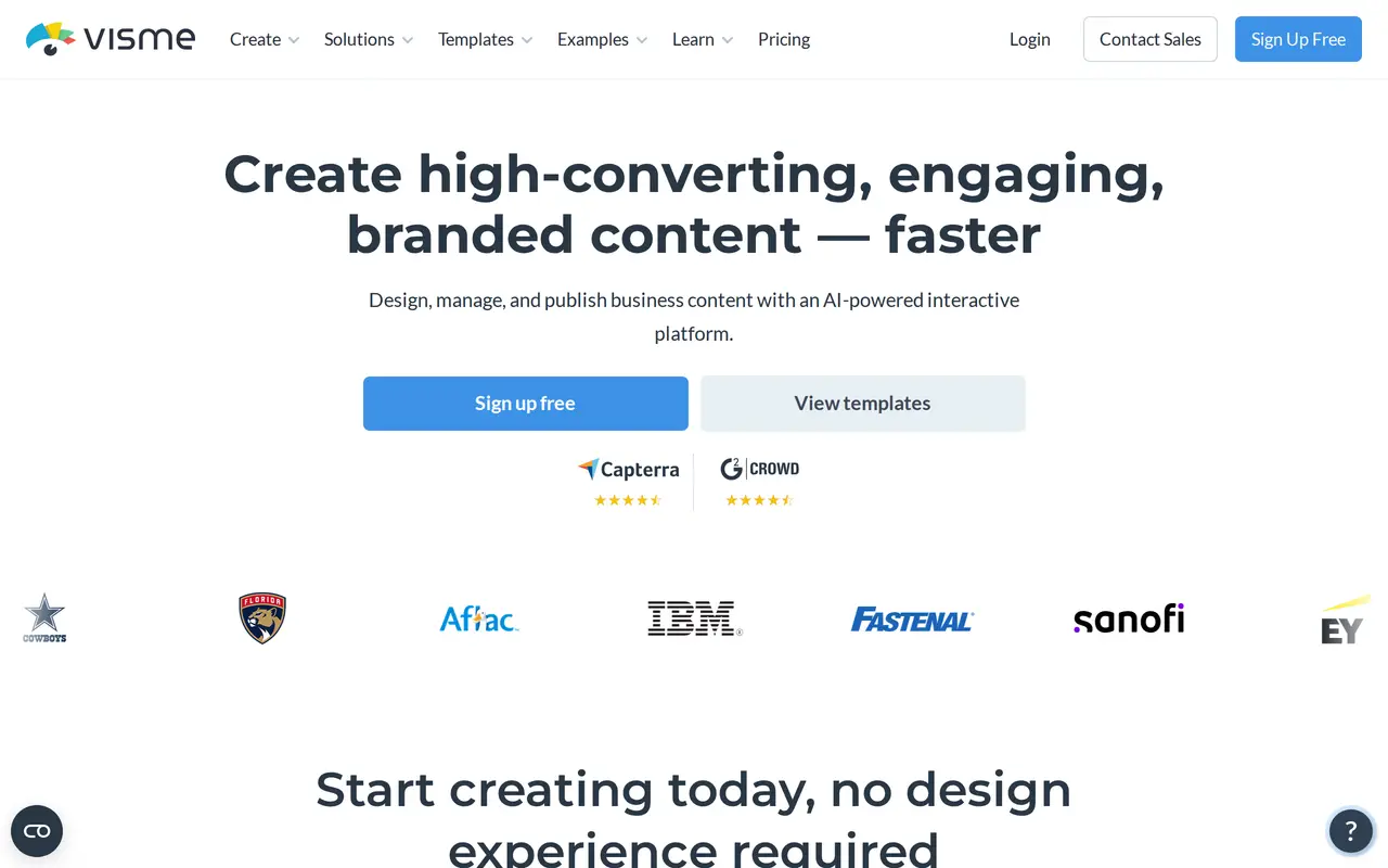 The Visme homepage