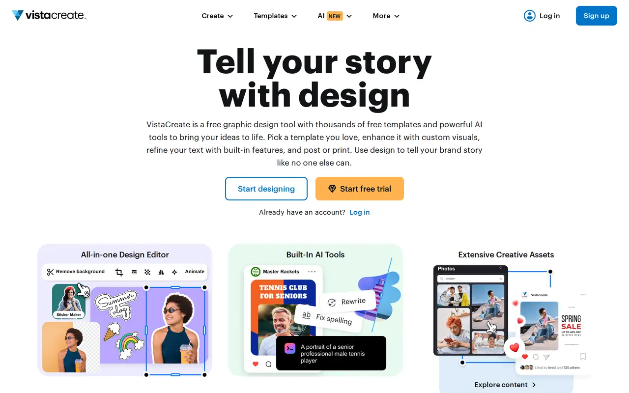 The VistaCreate homepage
