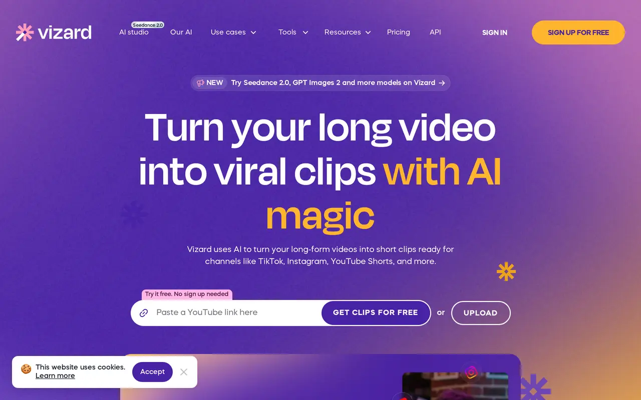 The Vizard homepage