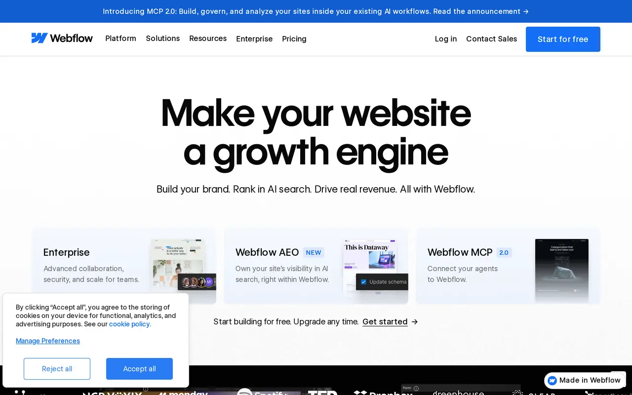 The Webflow homepage