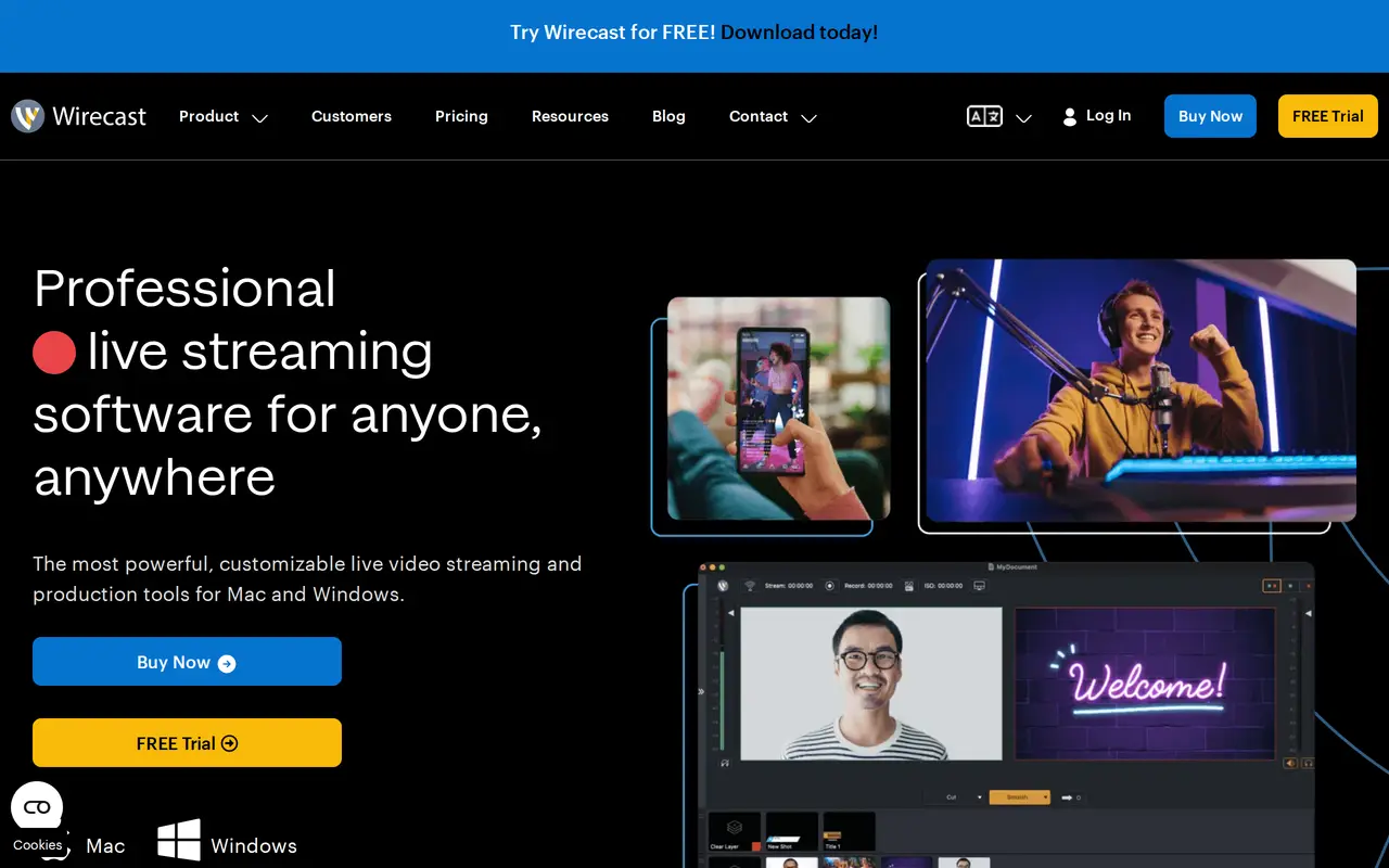 The Wirecast homepage