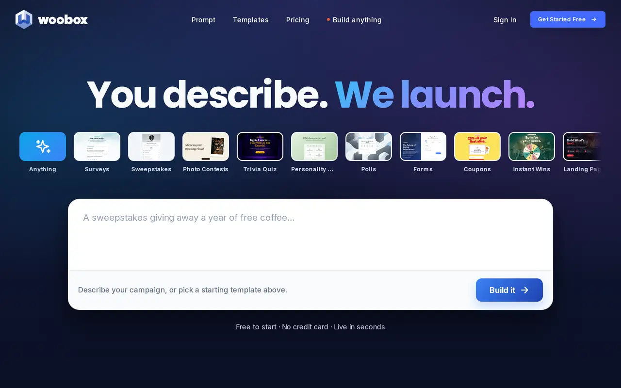 The Woobox homepage