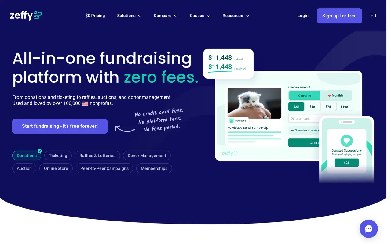 The Zeffy homepage