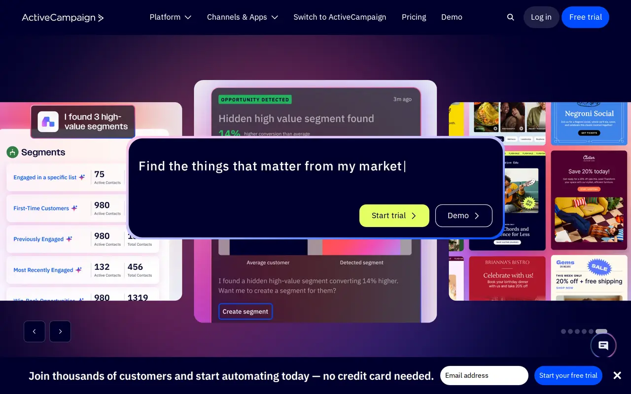 The ActiveCampaign homepage