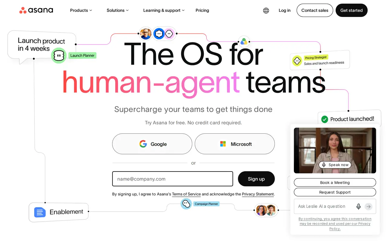 The Asana homepage
