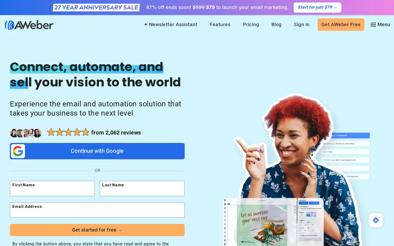 The AWeber homepage