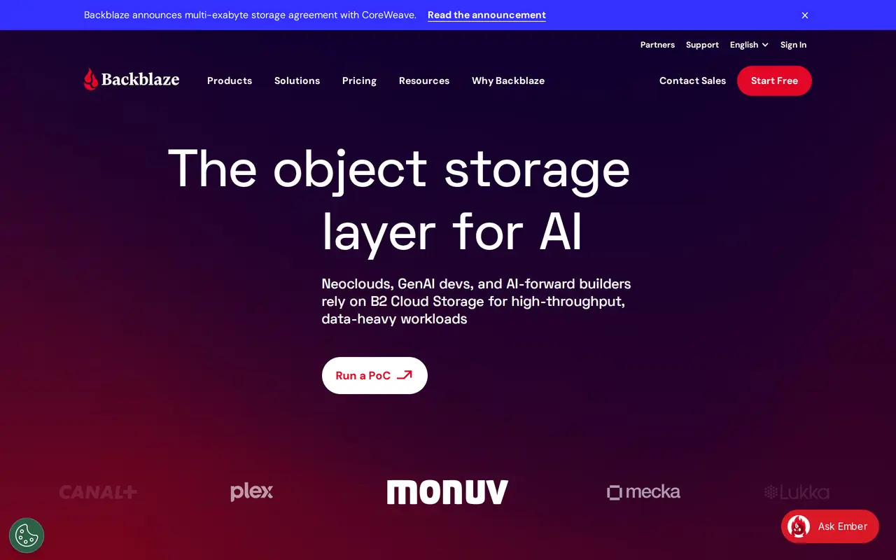 The Backblaze homepage