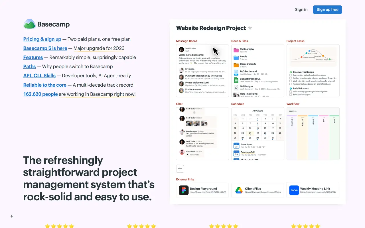 The Basecamp homepage