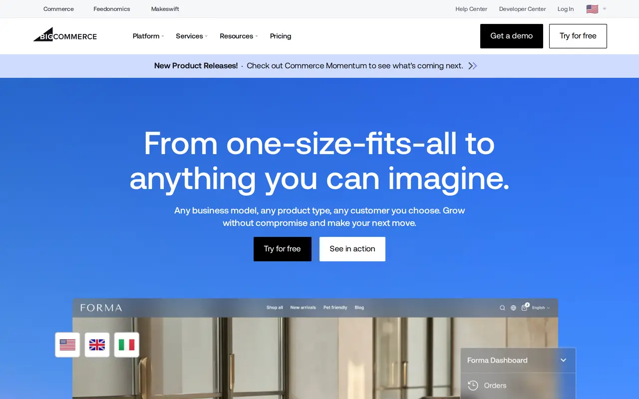 The BigCommerce homepage