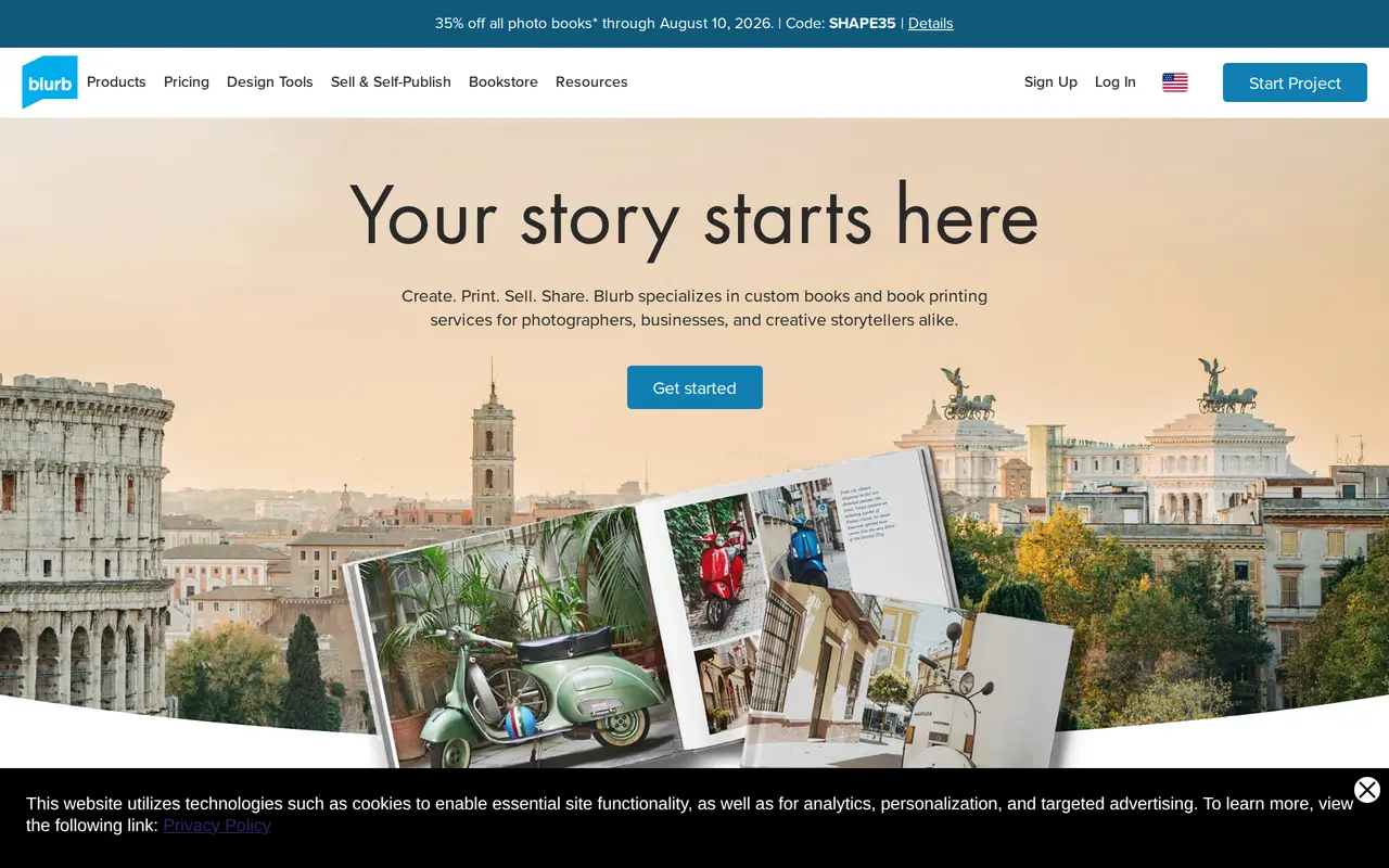 The Blurb homepage