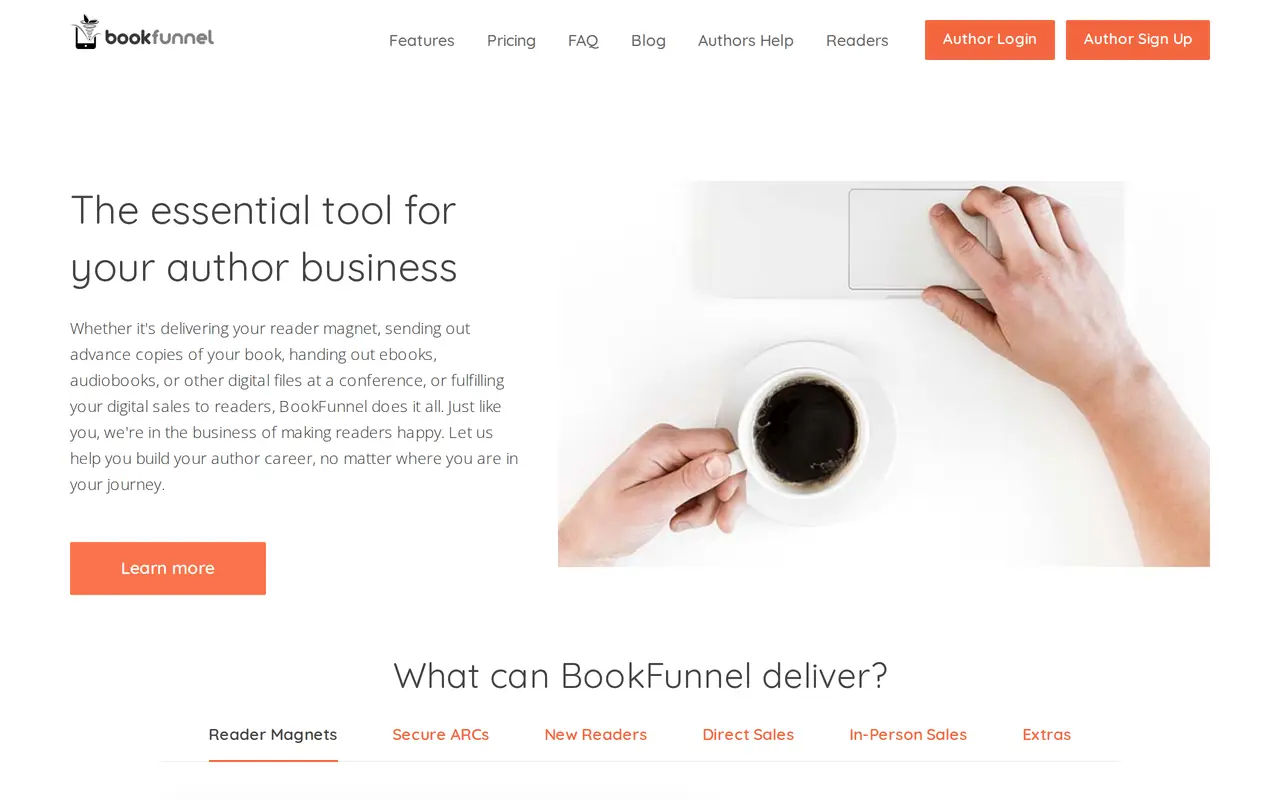 The BookFunnel homepage