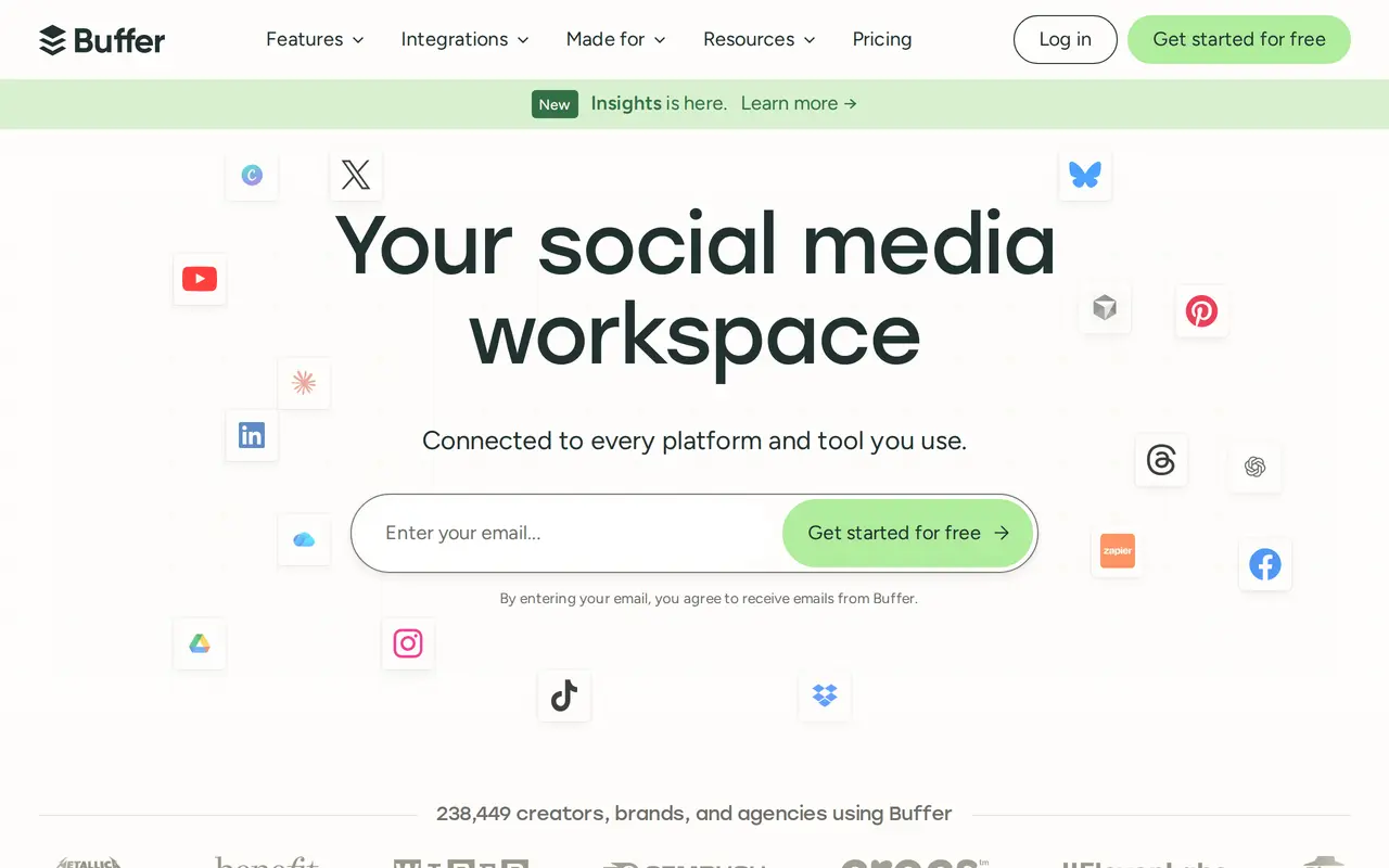 The Buffer homepage