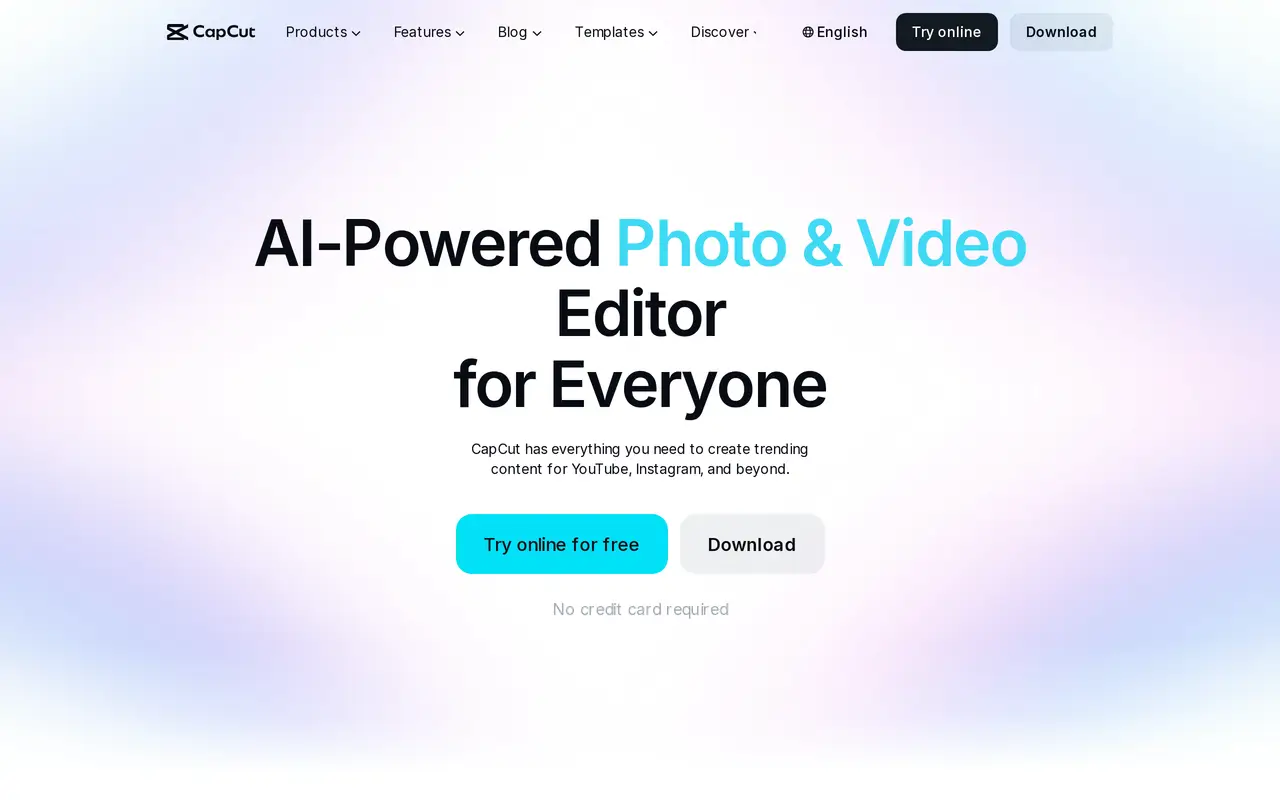 The CapCut homepage