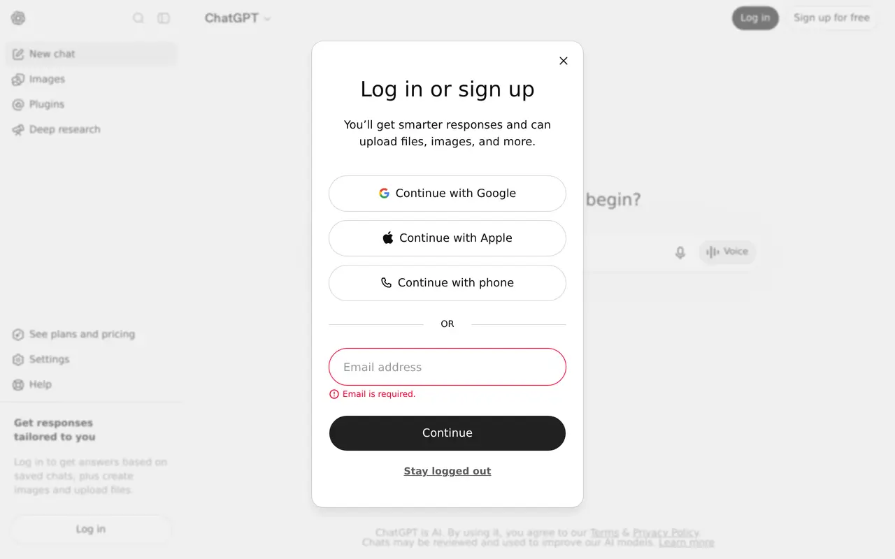 The ChatGPT homepage