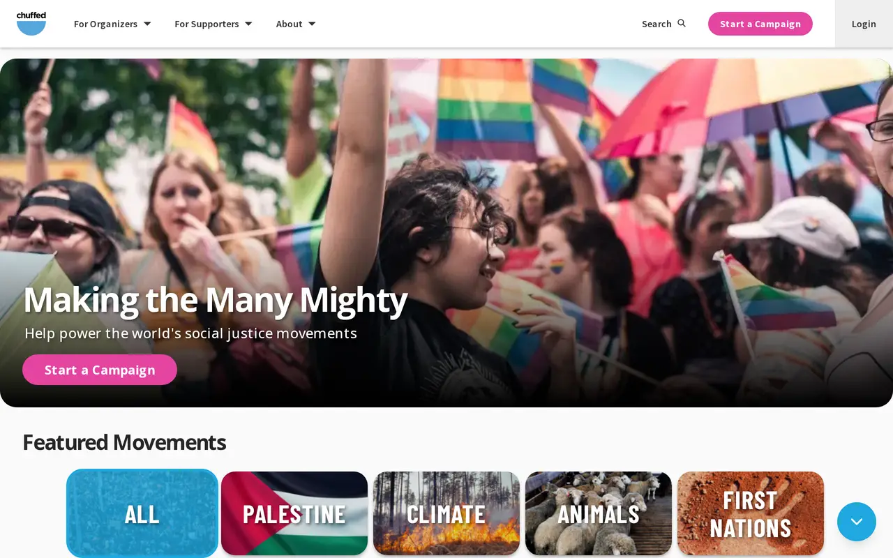 The Chuffed homepage