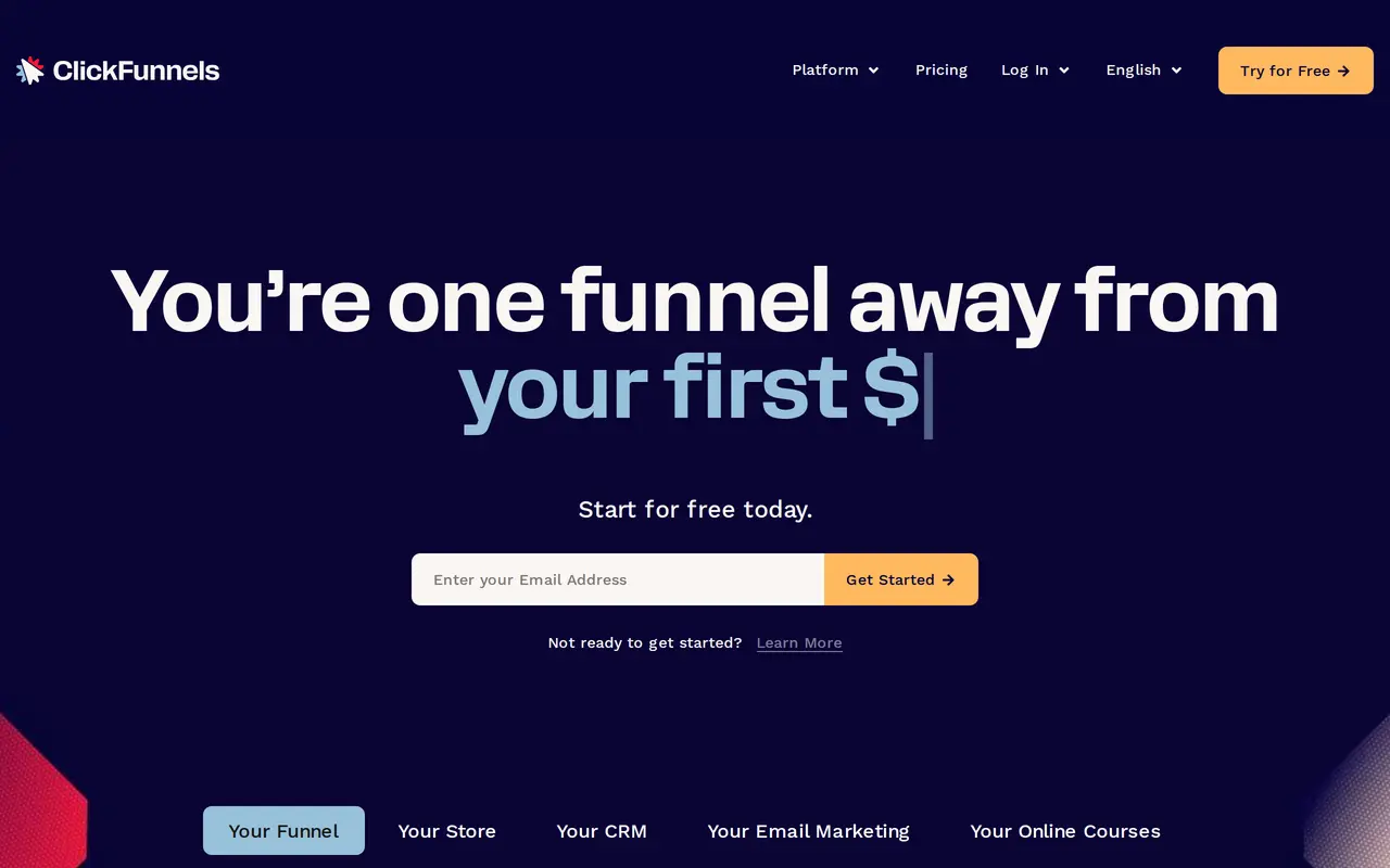 The ClickFunnels homepage