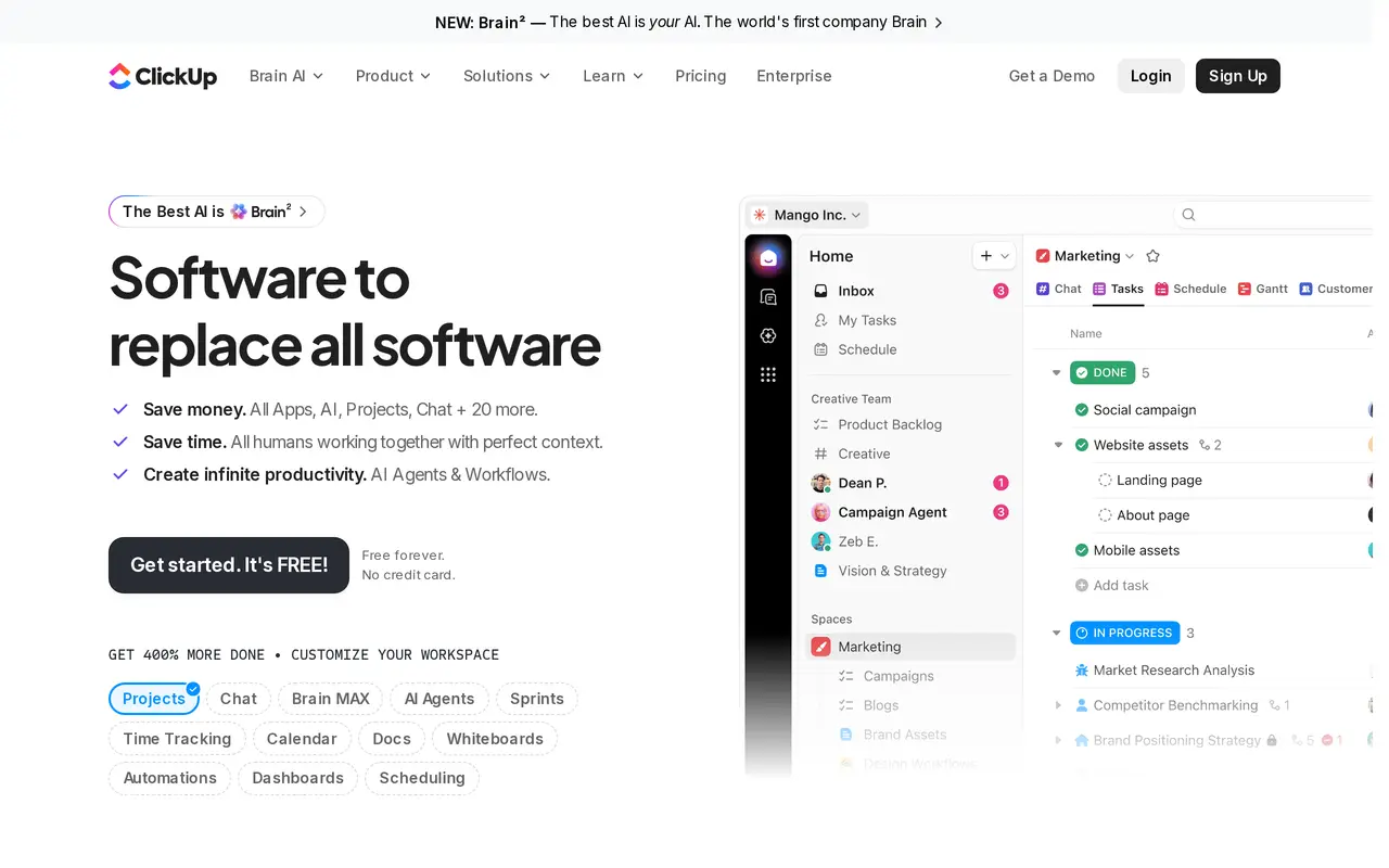 The ClickUp homepage
