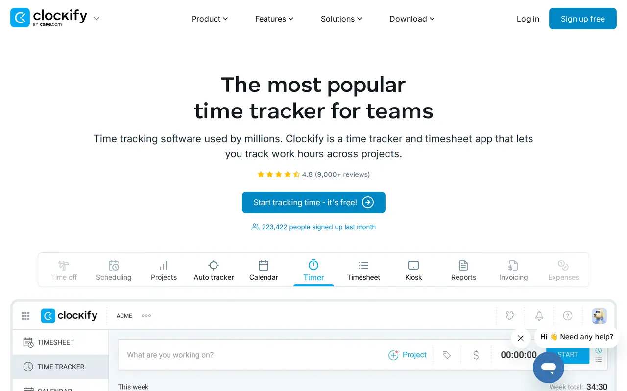 The Clockify homepage