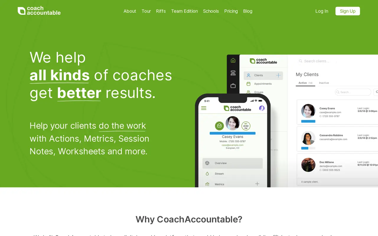 The CoachAccountable homepage