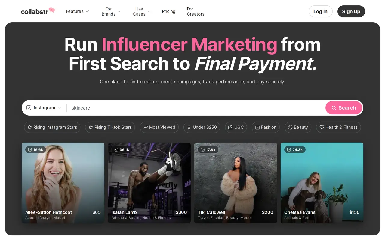 The Collabstr homepage
