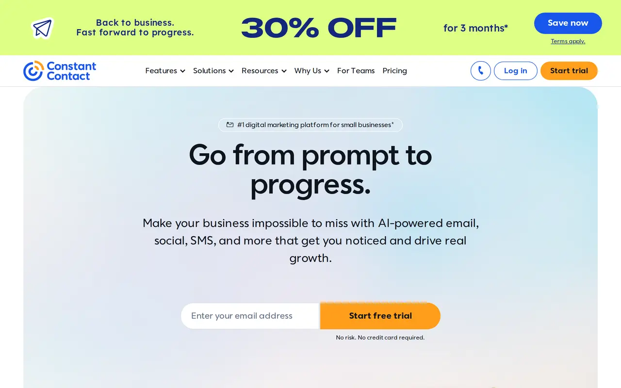 The Constant Contact homepage