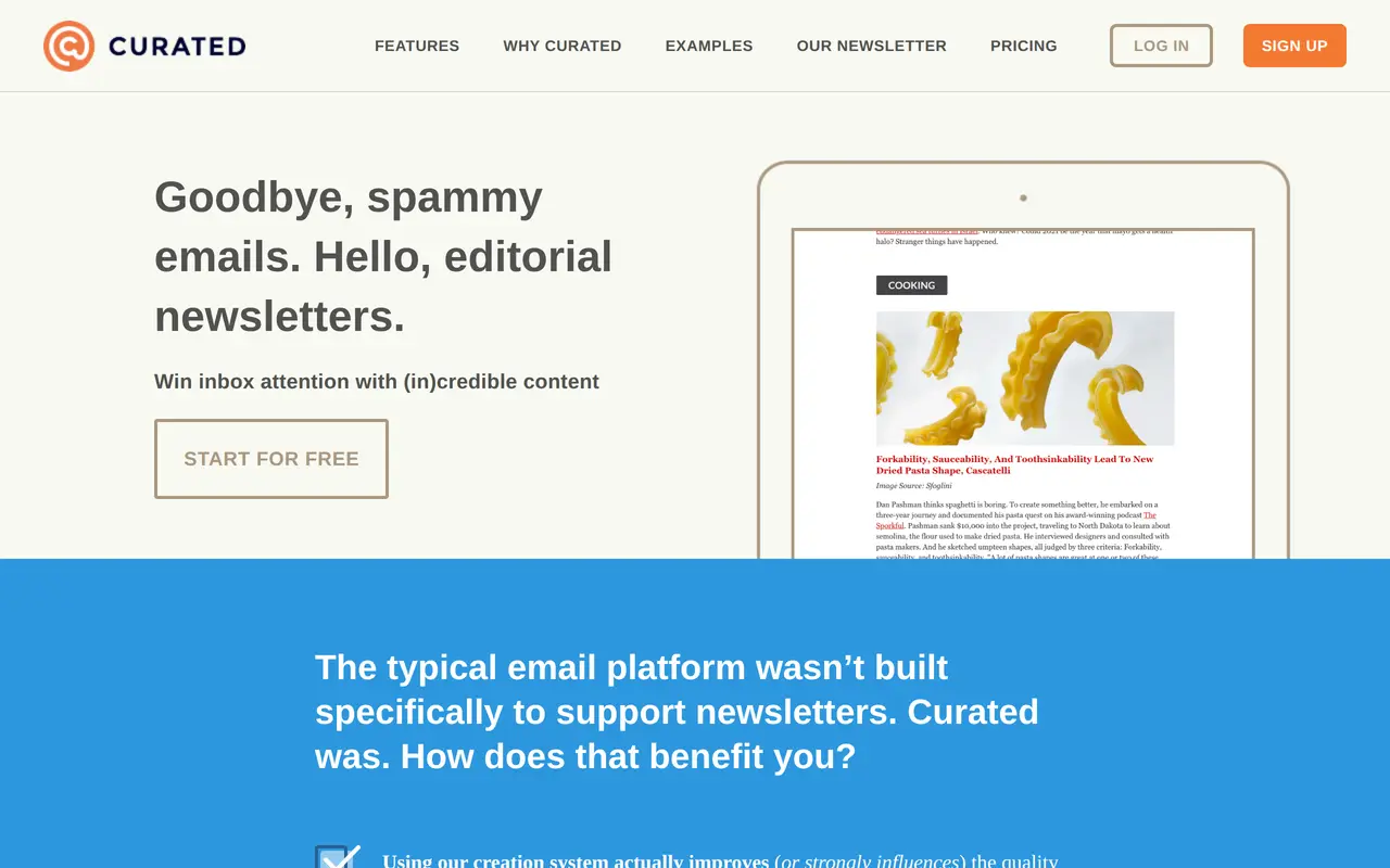 The Curated homepage