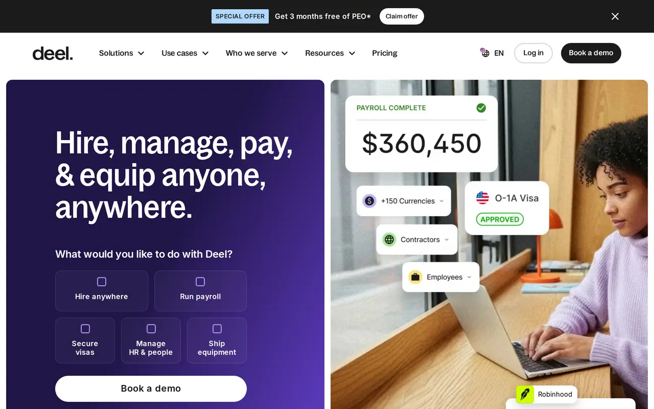 The Deel homepage