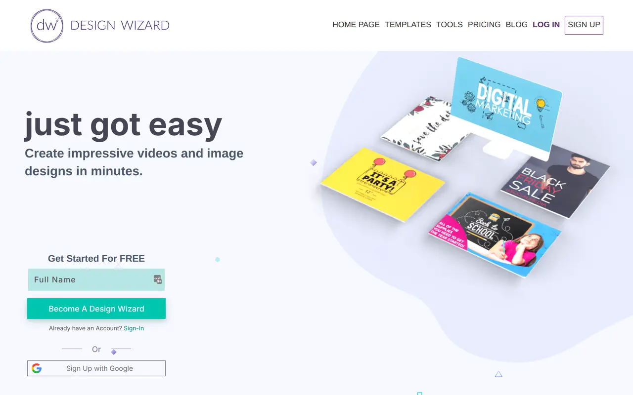The Design Wizard homepage