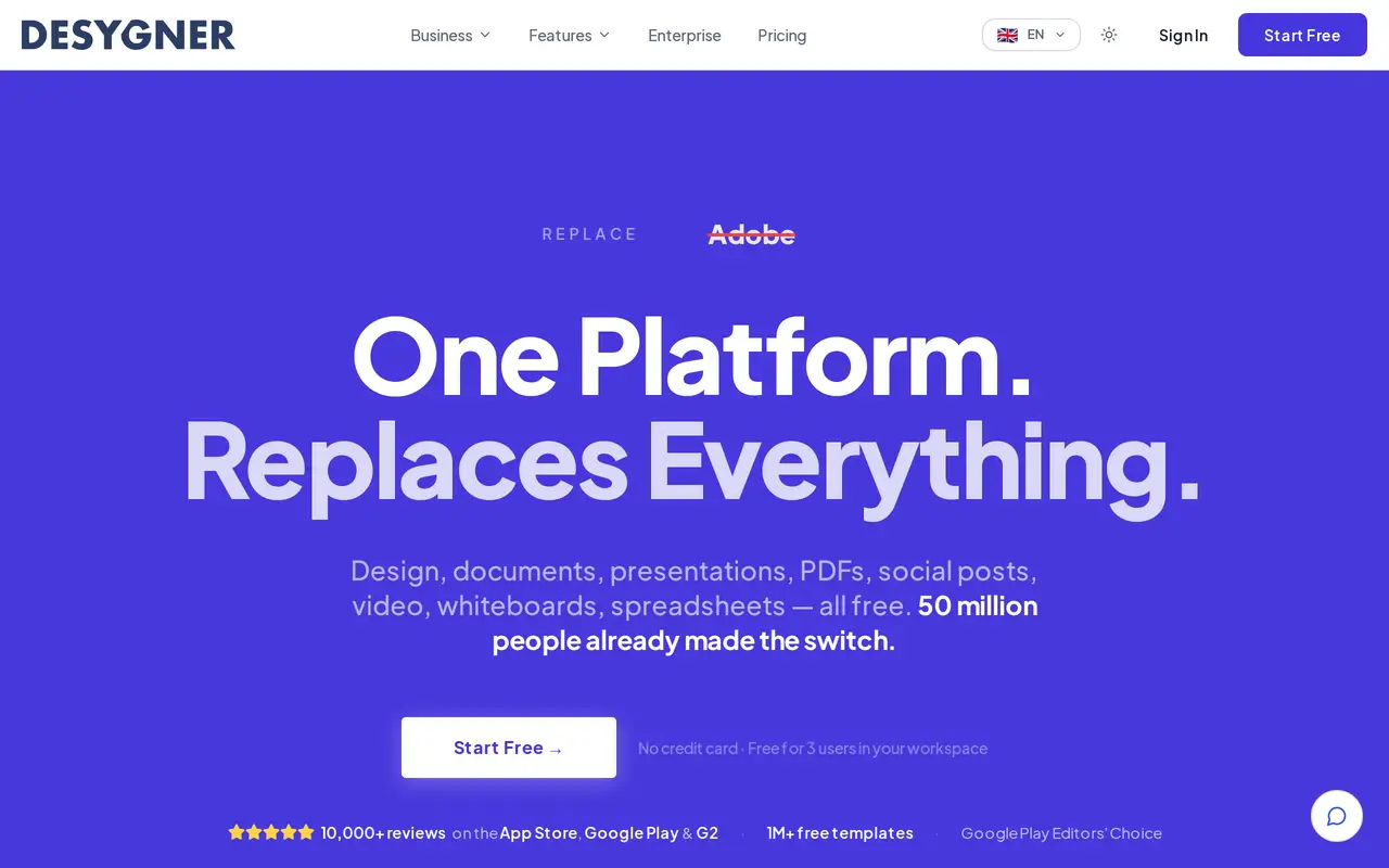 The Desygner homepage