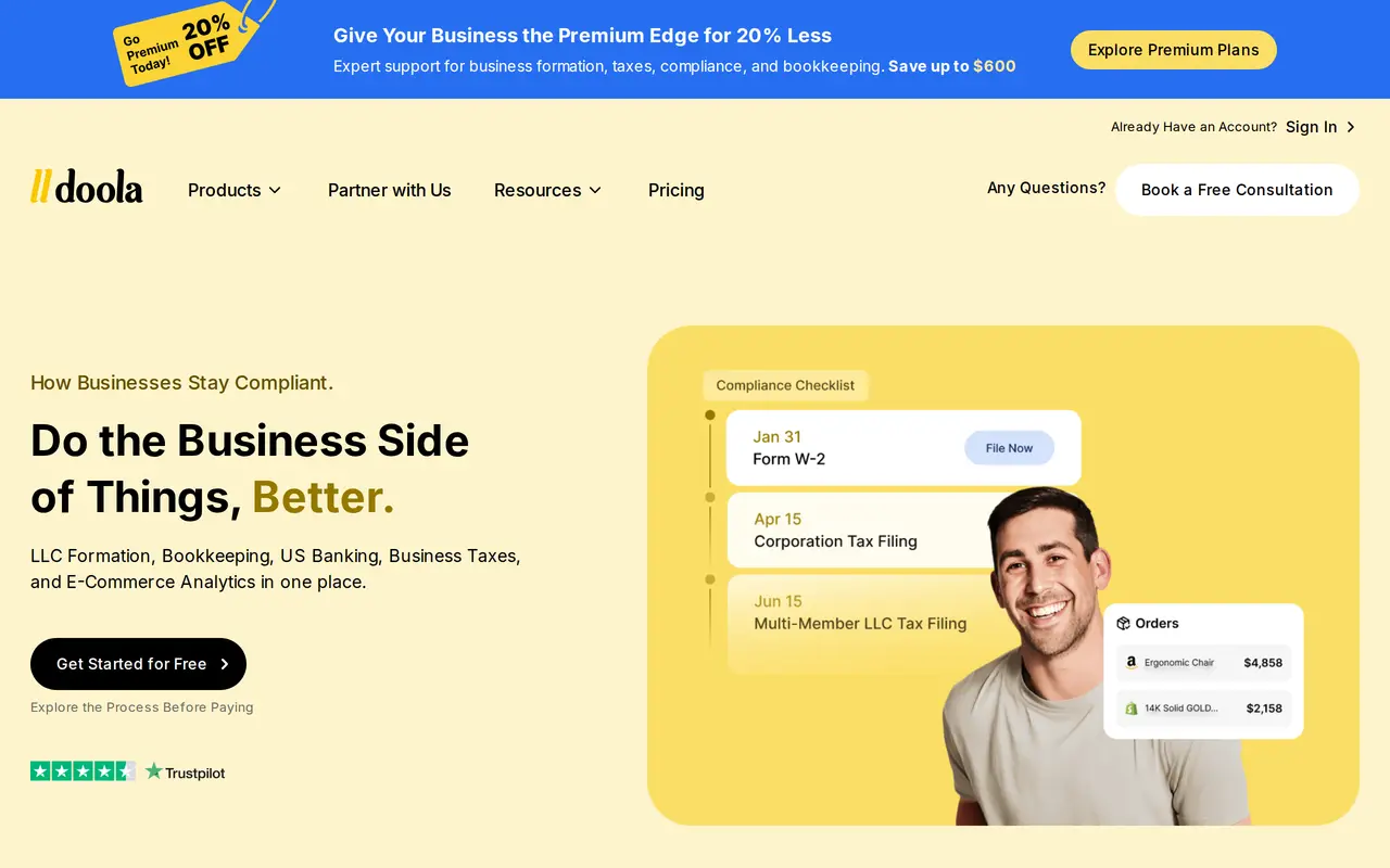 The doola homepage
