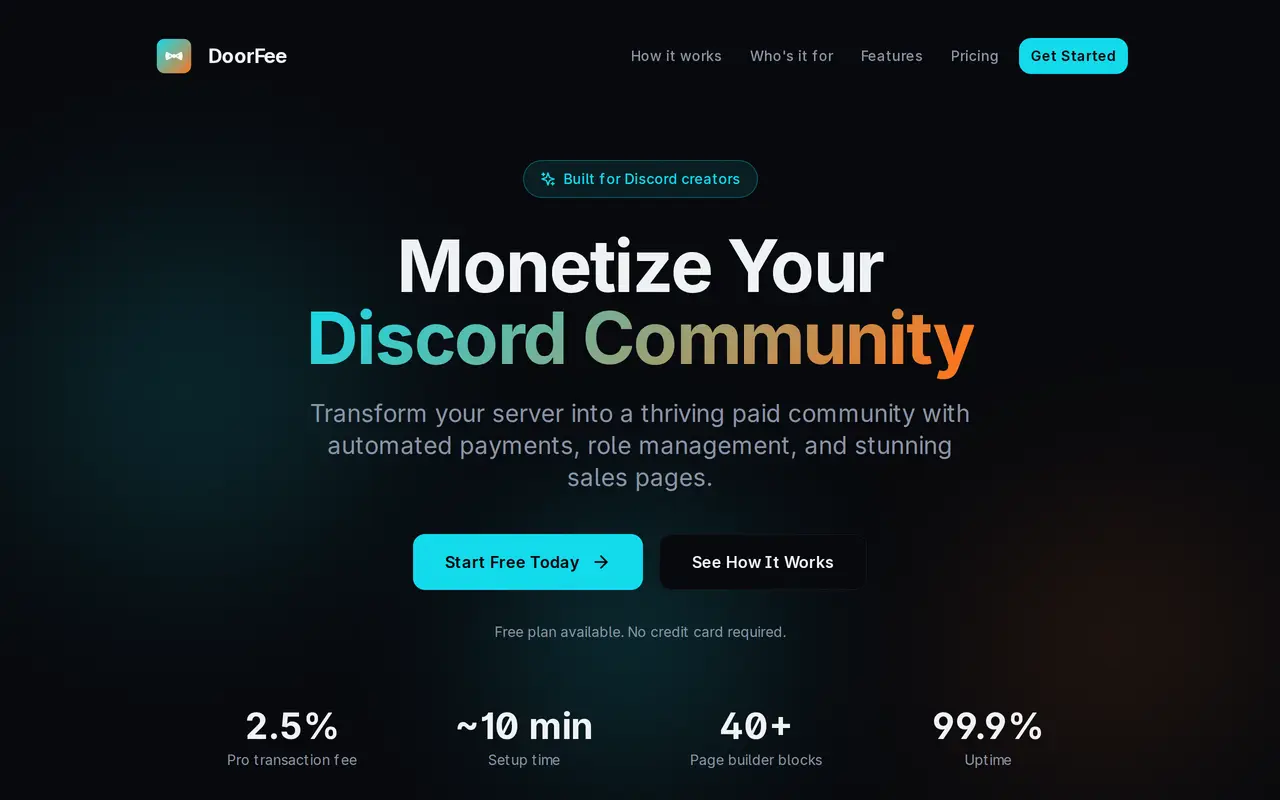 The DoorFee homepage