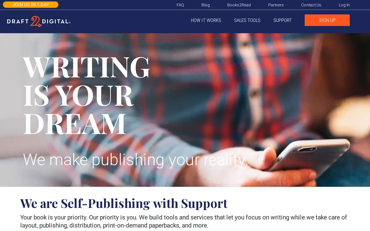 The Draft2Digital homepage