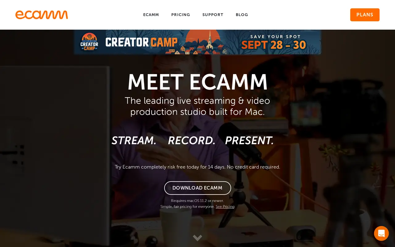 The Ecamm Live homepage