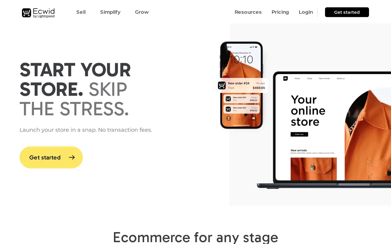 The Ecwid homepage